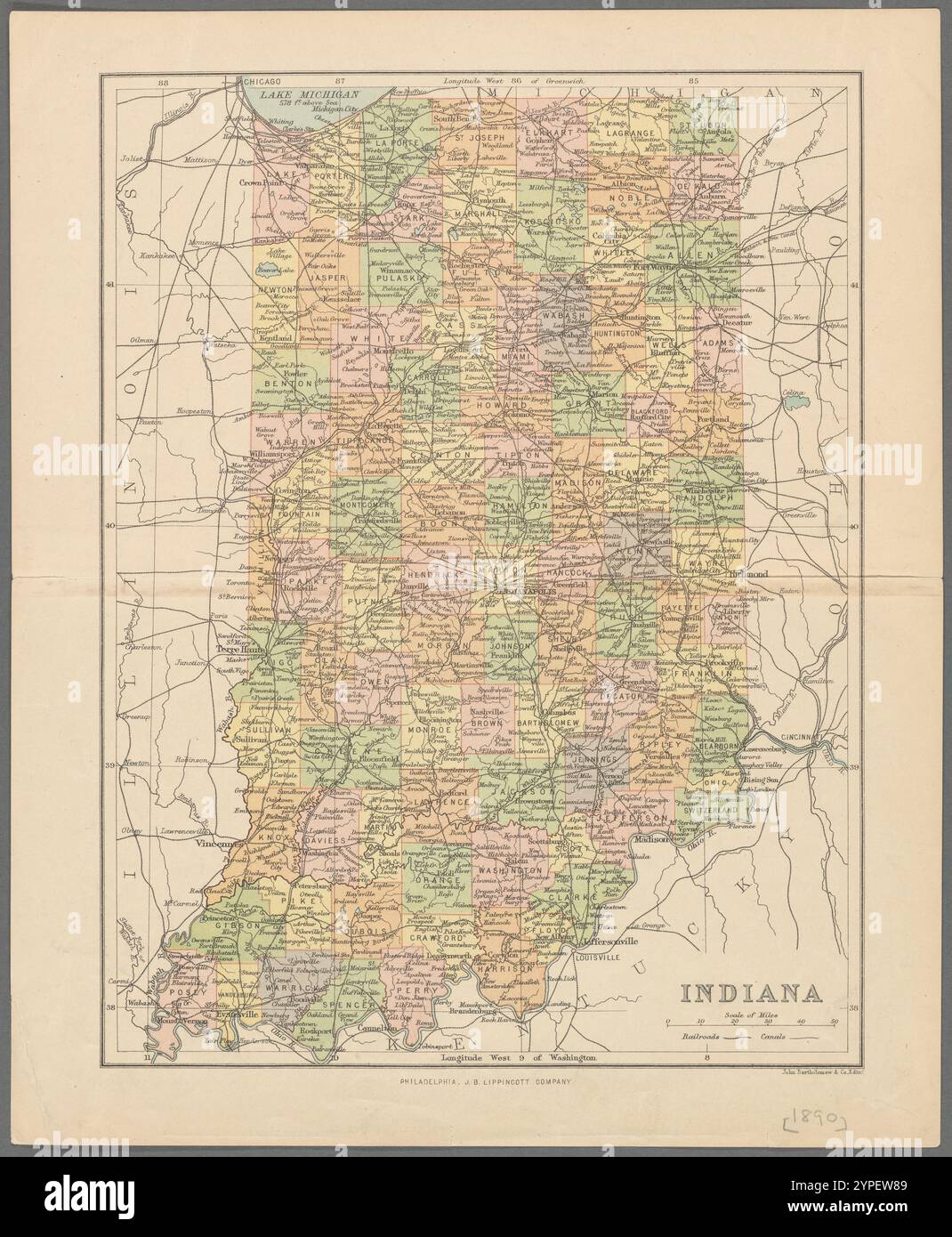 Indiana 1890 di John Bartholomew & Co Foto Stock
