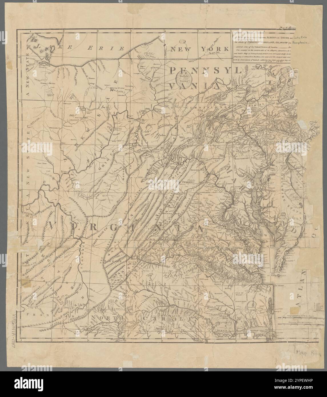 Una mappa del paese tra Albemarle Sound e [Lake Erie], che comprende l'intera Virginia, Maryland, Delaware e [Pennsylvania] con parti di diversi altri Stati Uniti d'America : en[Graved for the Notes on Virginia] 1787 di Jefferson, Thomas, 1743-1826 Foto Stock