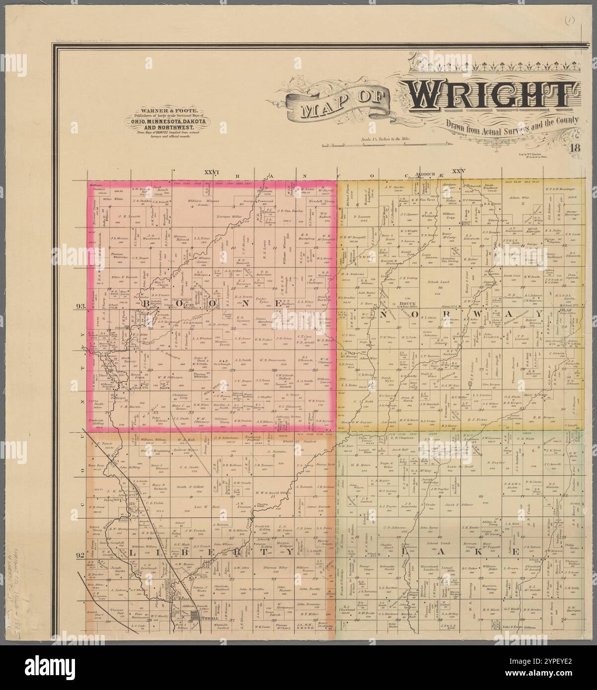Mappa della contea di Wright, Iowa : tratto da indagini reali e dai registri della contea 1885 di Warner & Foote Foto Stock