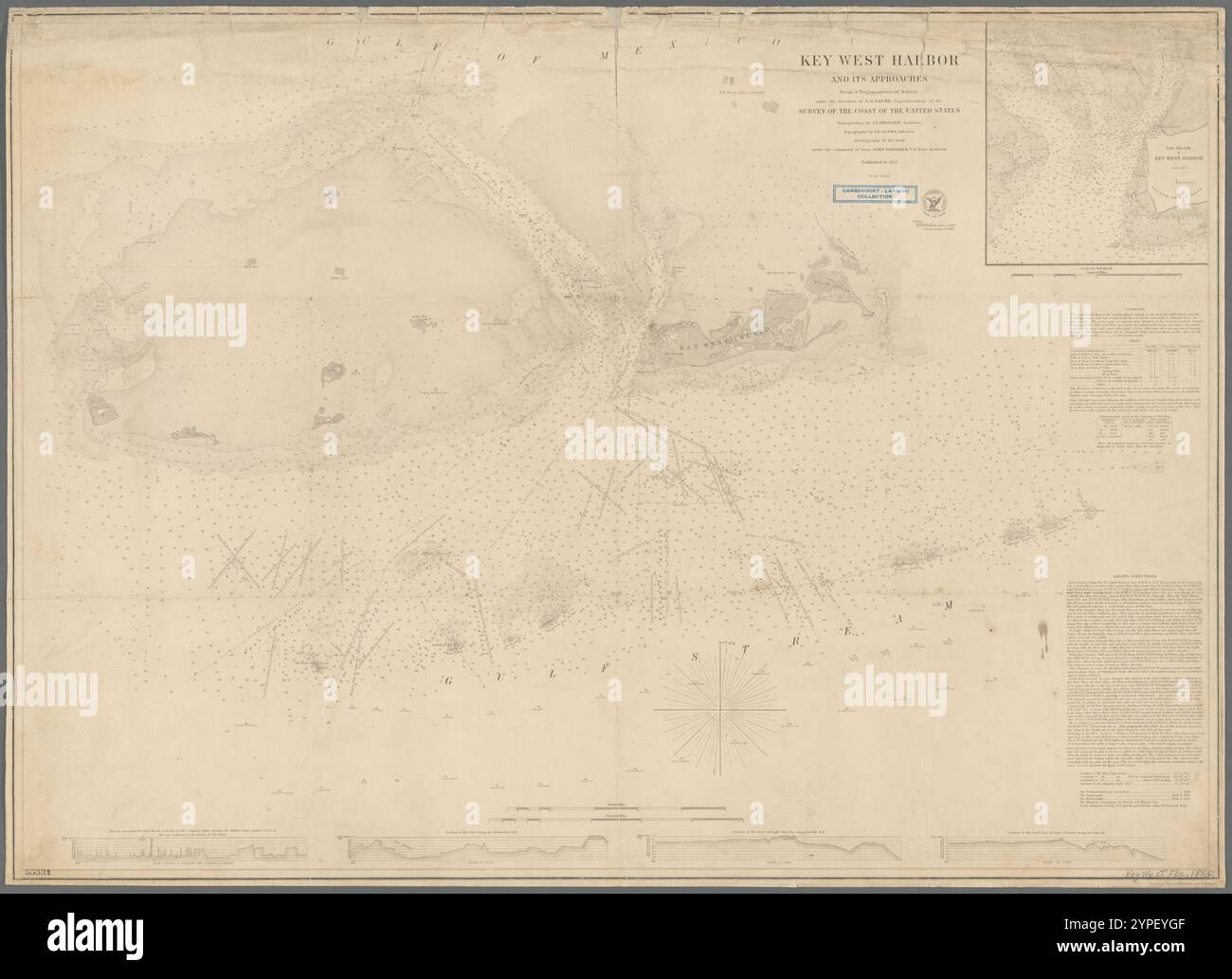 Key West Harbor e i suoi avvicinamenti 1855 da parte dello United States Coast Survey Foto Stock