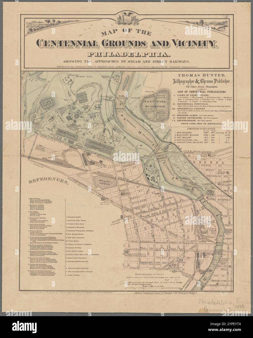 Mappa dei terreni centenari e delle vicinanze, Philadelphia : mostra gli approcci con il treno a vapore e le ferrovie stradali 1875 da Centennial Commissioners (Philadelphia, Pa.) Foto Stock