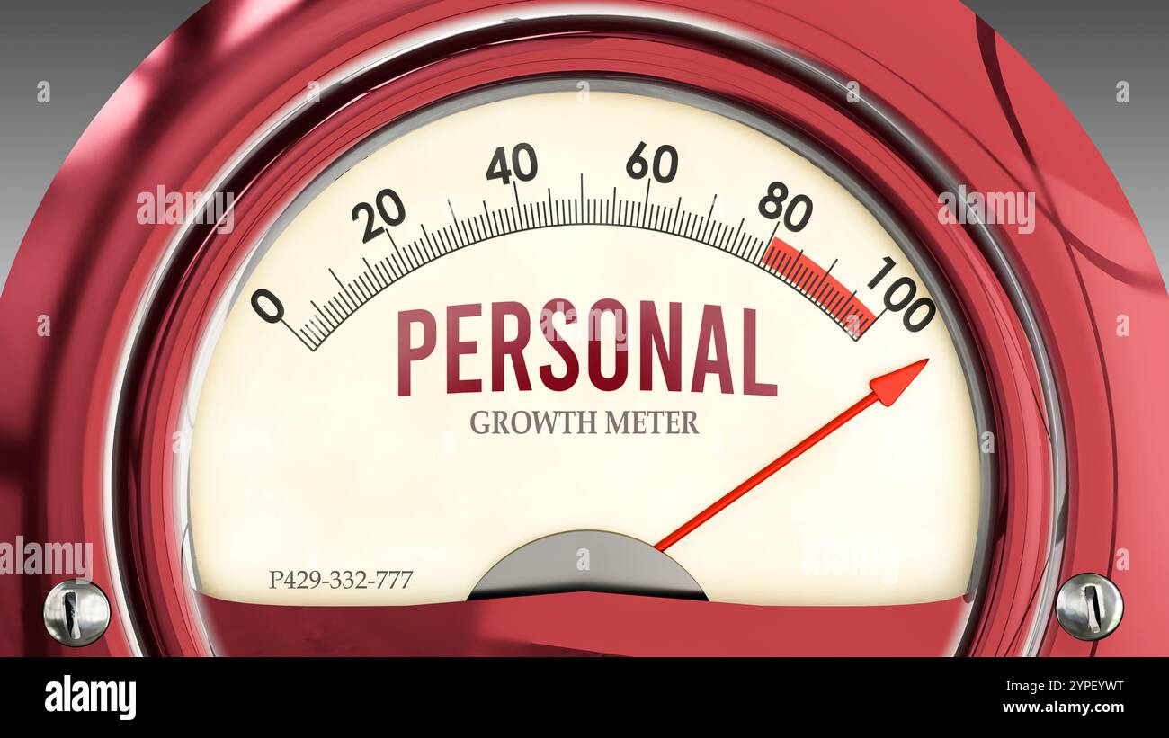 Personal and Growth Meter che sta raggiungendo una scala completa, mostrando un livello molto elevato di personale Foto Stock