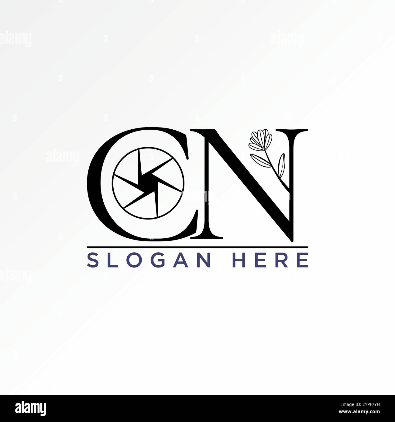 Design del logo concept grafico grafica grafica grafica vettoriale premium originale carattere CN serif fiore cattura monogramma romantico bellezza natura femminile Illustrazione Vettoriale