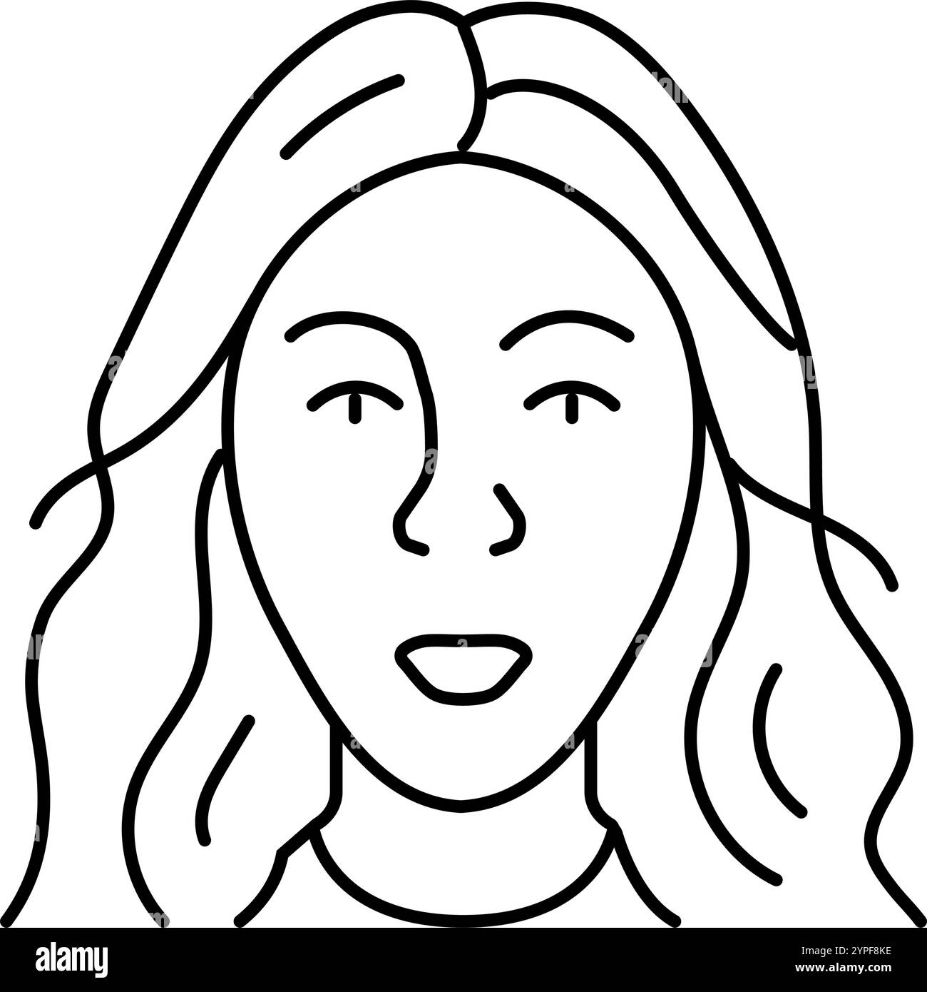 immagine vettoriale dell'icona della linea di espressione della donna a sorpresa Illustrazione Vettoriale