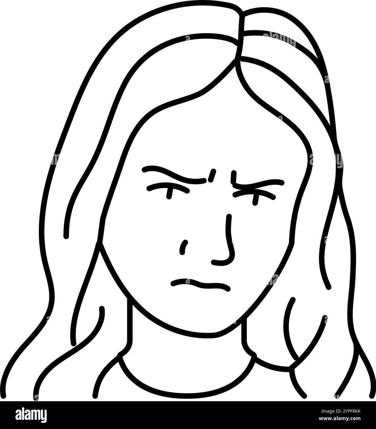 illustrazione vettoriale dell'icona della linea di espressione della donna deludente Illustrazione Vettoriale