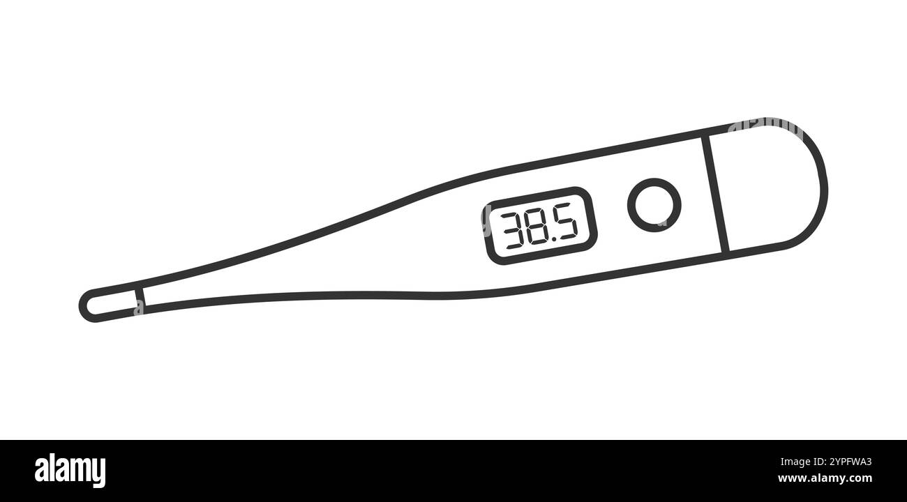 Forma del simbolo dell'icona del termometro. Termometro digitale medico per segno diagnostico con logo di misurazione della febbre. Immagine di illustrazione vettoriale. Isolato su b bianco Illustrazione Vettoriale