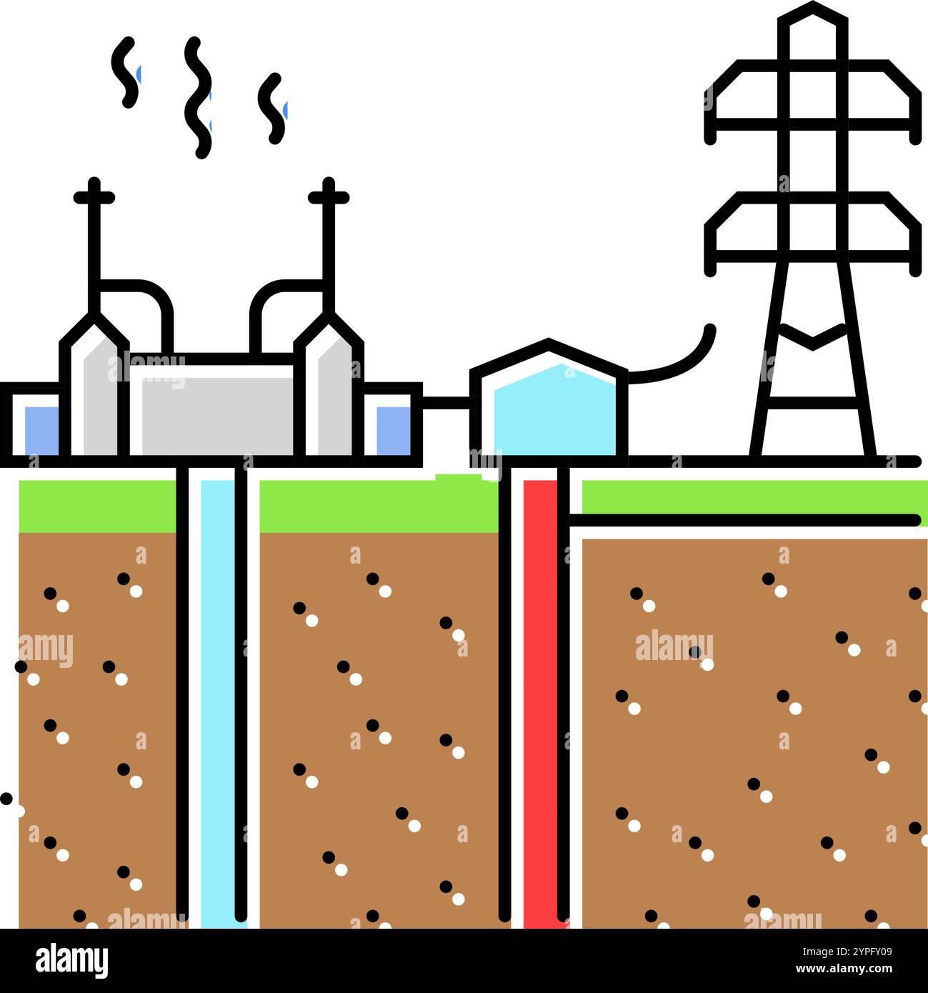 icona di colore energia geotermica della rete elettrica illustrazione vettoriale Illustrazione Vettoriale