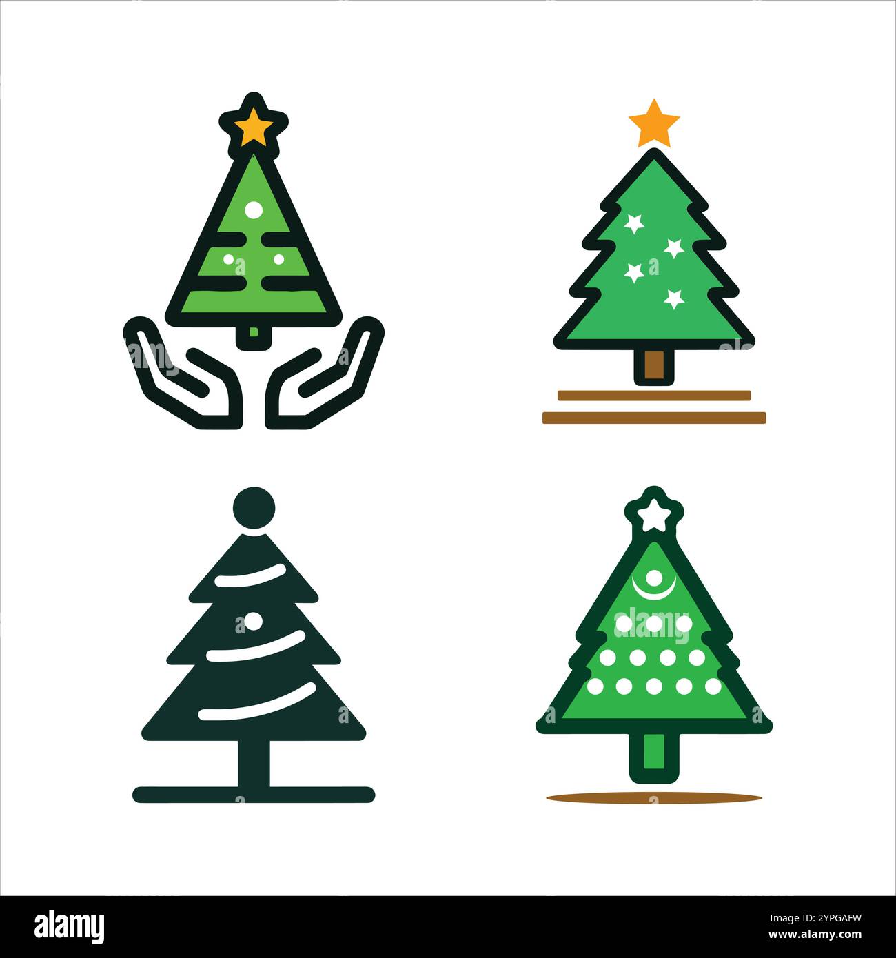 Set della silhouette vettoriale dell'icona dell'albero di Natale Illustrazione Vettoriale