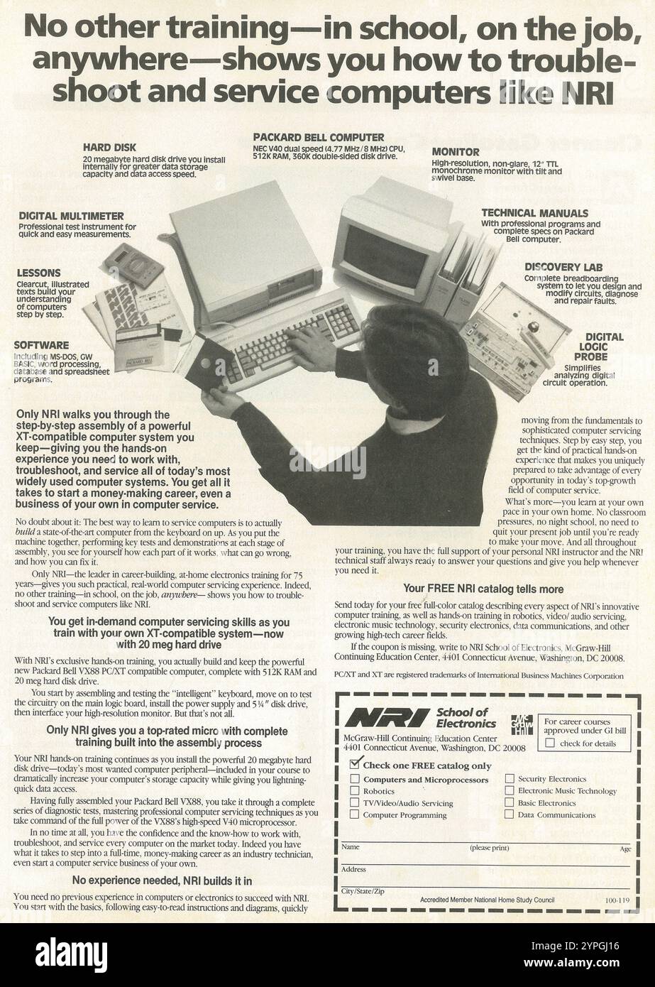 1989 NRI School of Electronics annuncio - assemblaggio di computer XT-xompatible Foto Stock