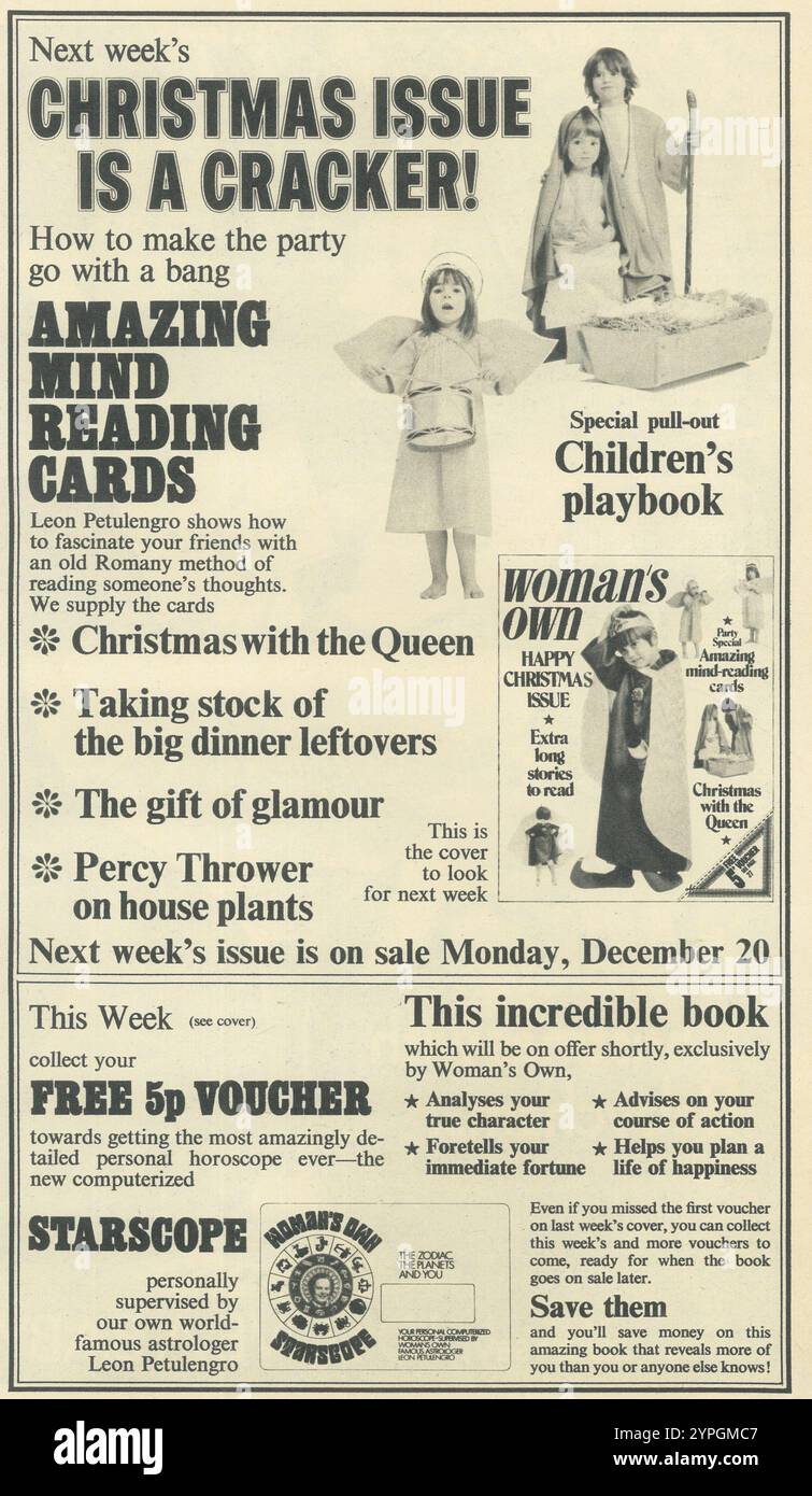Promo natalizio 1971 Woman's Own con carte da lettura, astrologia stellare Foto Stock