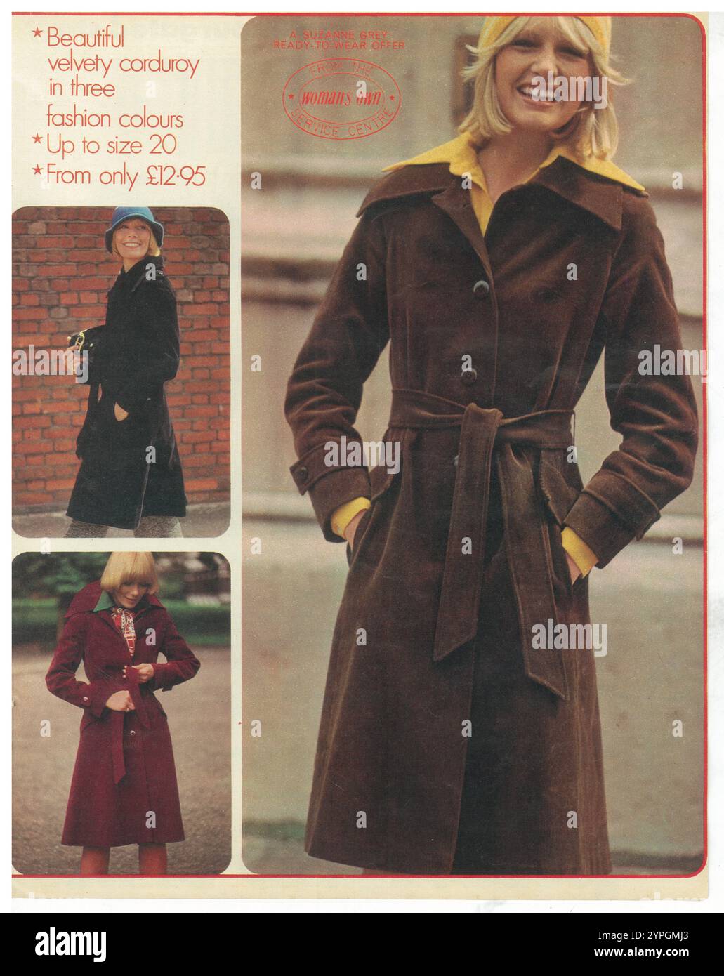 1972 annuncio di cappotto di abbigliamento alla moda Suzanne Grey Ready-to-wear Foto Stock