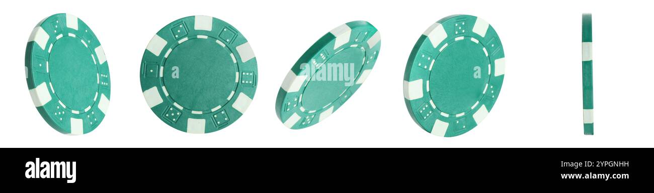 Chip del casinò verde isolato su collage bianco Foto Stock