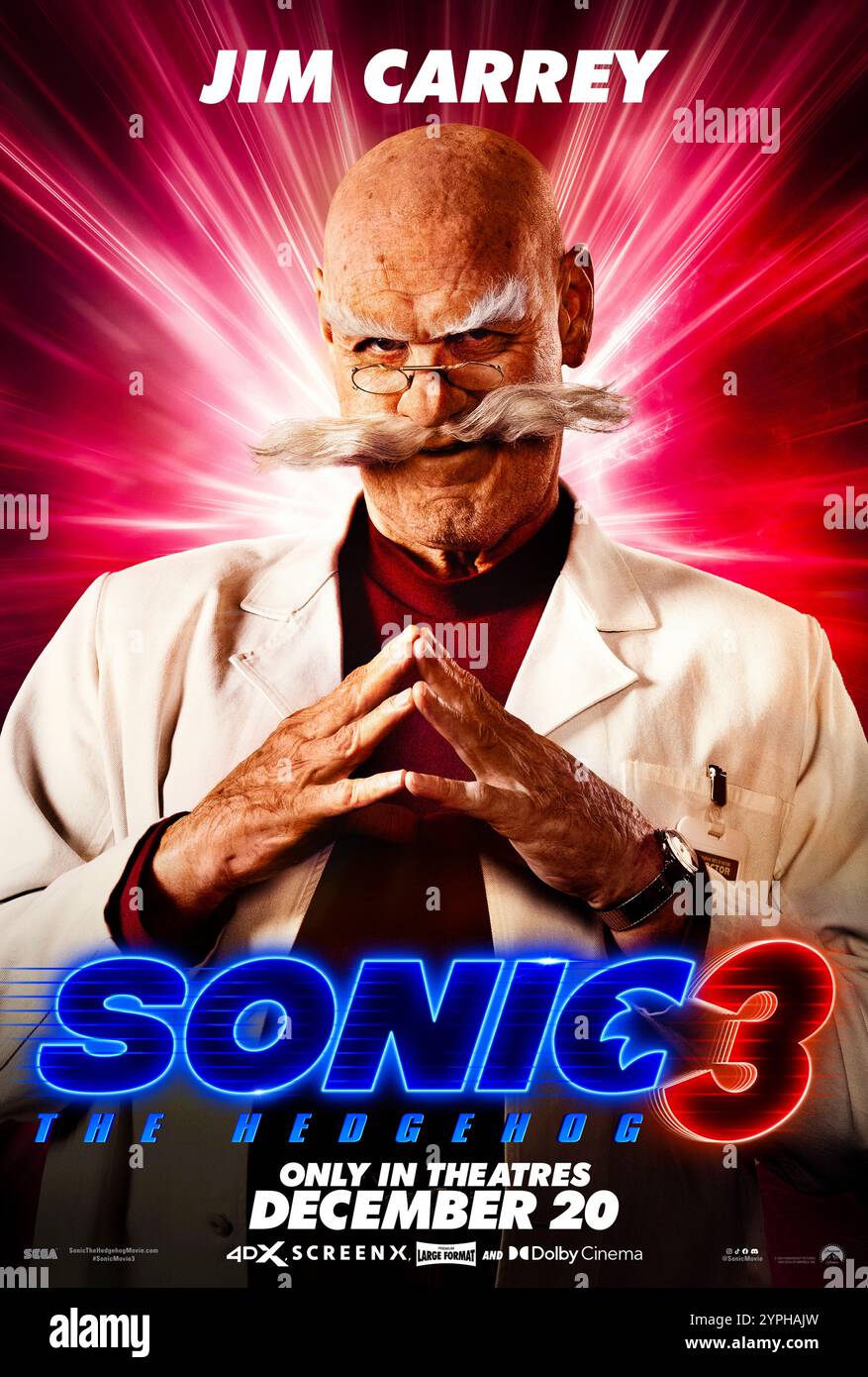 Sonic the Hedgehog 3 (2024) diretto da Jeff Fowler e interpretato da Jim Carrey nel ruolo del Dr. Robotnik. Sonic, Knuckles e Tails si riuniscono contro un nuovo potente avversario, Shadow, un misterioso criminale con poteri diversi da quelli che hanno affrontato prima. Poster caratteri USA **SOLO PER USO EDITORIALE***. Credito: Immagini BFA/Paramount Foto Stock