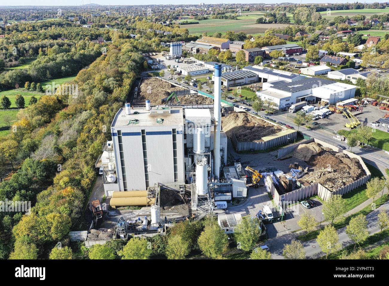 La centrale a biomassa di Recklinghausen, Renania settentrionale-Vestfalia, utilizza il legno di scarto come combustibile per generare elettricità e teleriscaldamento. L'ingranaggio Foto Stock