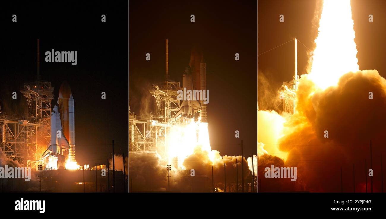 Sequenza di lancio dello Space Shuttle Endeavour sullo Space Transportation System-130 (STS-130) l'8 febbraio 2010 dal Kennedy Space Center, Florida. Foto Stock