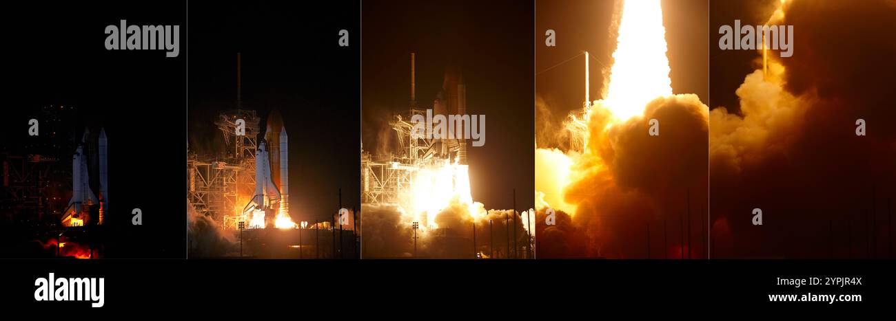 Sequenza di lancio dello Space Shuttle Endeavour sullo Space Transportation System-130 (STS-130) l'8 febbraio 2010 dal Kennedy Space Center, Florida. Foto Stock