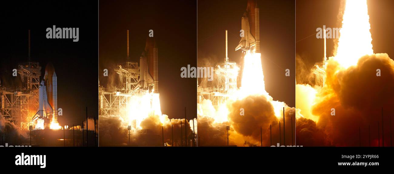 Sequenza di lancio dello Space Shuttle Endeavour sullo Space Transportation System-130 (STS-130) l'8 febbraio 2010 dal Kennedy Space Center, Florida. Foto Stock
