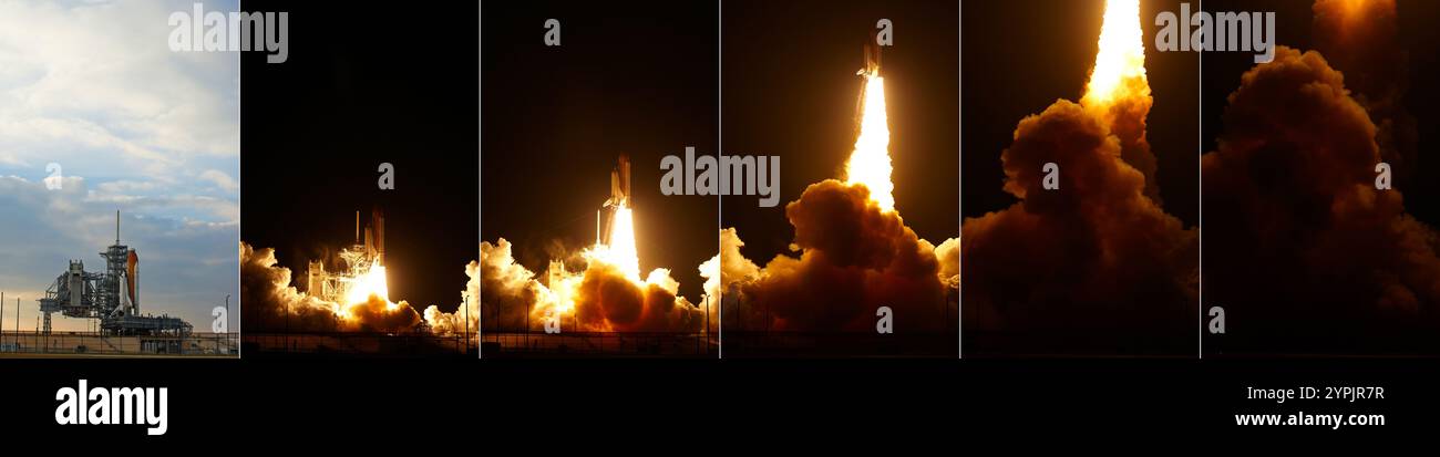 Sequenza di lancio dello Space Shuttle Endeavour sullo Space Transportation System-130 (STS-130) l'8 febbraio 2010 dal Kennedy Space Center, Florida. Foto Stock