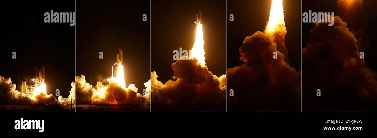 Sequenza di lancio dello Space Shuttle Endeavour sullo Space Transportation System-130 (STS-130) l'8 febbraio 2010 dal Kennedy Space Center, Florida. Foto Stock