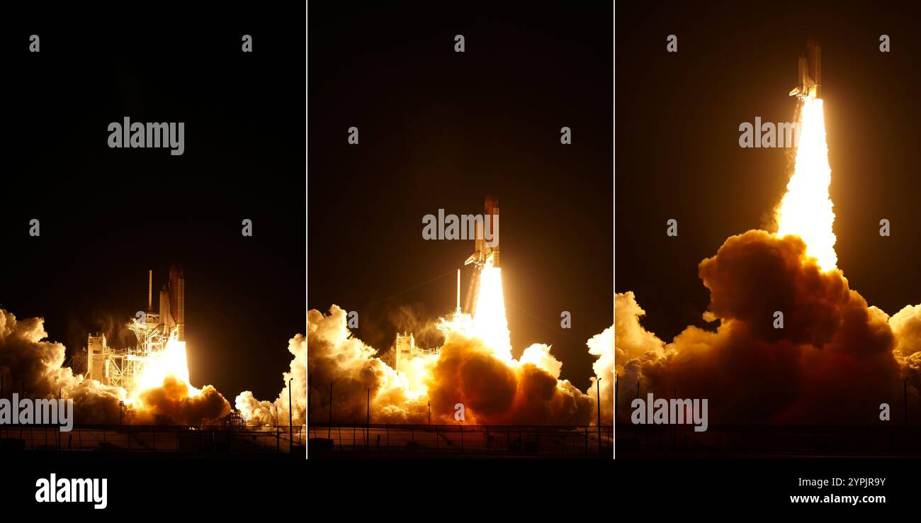 Sequenza di lancio dello Space Shuttle Endeavour sullo Space Transportation System-130 (STS-130) l'8 febbraio 2010 dal Kennedy Space Center, Florida. Foto Stock