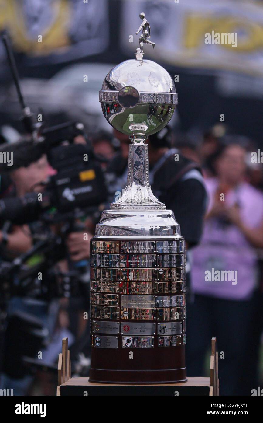 Buenos Aires, Argentina - 30 novembre 2024: Atlético Mineiro e Botafogo affrontano la finale di Copa Libertadores all'Estadio Monumental di Buenos Aires, segnando uno storico scontro tutto brasiliano. I tifosi di entrambe le squadre hanno riempito la città di energia, mentre i due club competono per l'ambito titolo sudamericano. La partita promette una posta alta, una rivalità intensa e il calcio al suo meglio. (Foto di UNAR Photo) Foto Stock