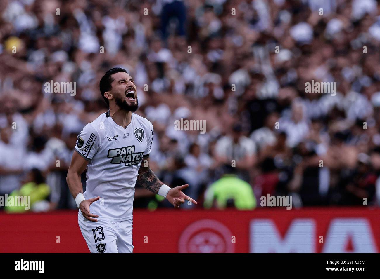 Buenos Aires, Argentina - 30 novembre 2024: Atlético Mineiro e Botafogo affrontano la finale di Copa Libertadores all'Estadio Monumental di Buenos Aires, segnando uno storico scontro tutto brasiliano. I tifosi di entrambe le squadre hanno riempito la città di energia, mentre i due club competono per l'ambito titolo sudamericano. La partita promette una posta alta, una rivalità intensa e il calcio al suo meglio. (Foto di UNAR Photo) Foto Stock