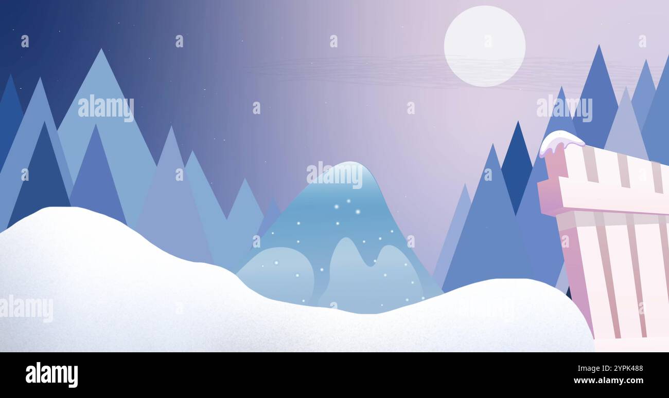 Un tranquillo paesaggio invernale raffigura montagne innevate sotto un cielo crepuscolo Foto Stock