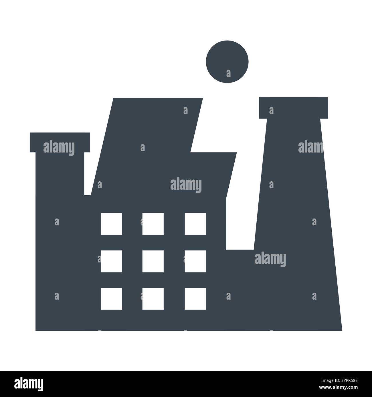 Fabbrica con due camini, uno che emette fumo o vapore. Illustrazione del settore e della produzione. Ideale per applicazioni industriali, di produzione e aziendali Illustrazione Vettoriale