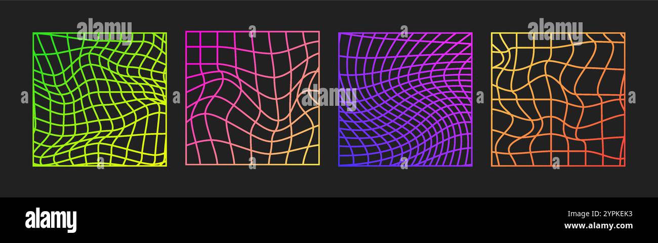 Scacchiera psichedelica. Sfondo a scacchi Gradient Trippy. Sfondo Groovy lineare. Illustrazione vettoriale hippie in stile Y2K. Vintage distorto Illustrazione Vettoriale