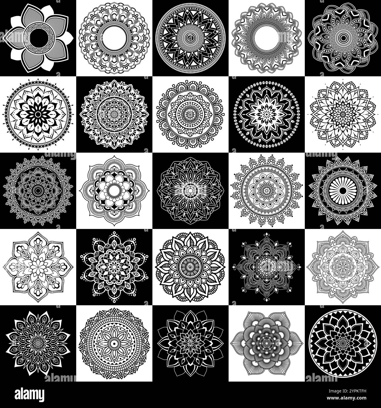 Set di mandalas zentangle d'oro, Mandala per henné, mehendi, tatuaggi, elementi ornamentali etnici decorativi, motivi orientali Illustrazione Vettoriale