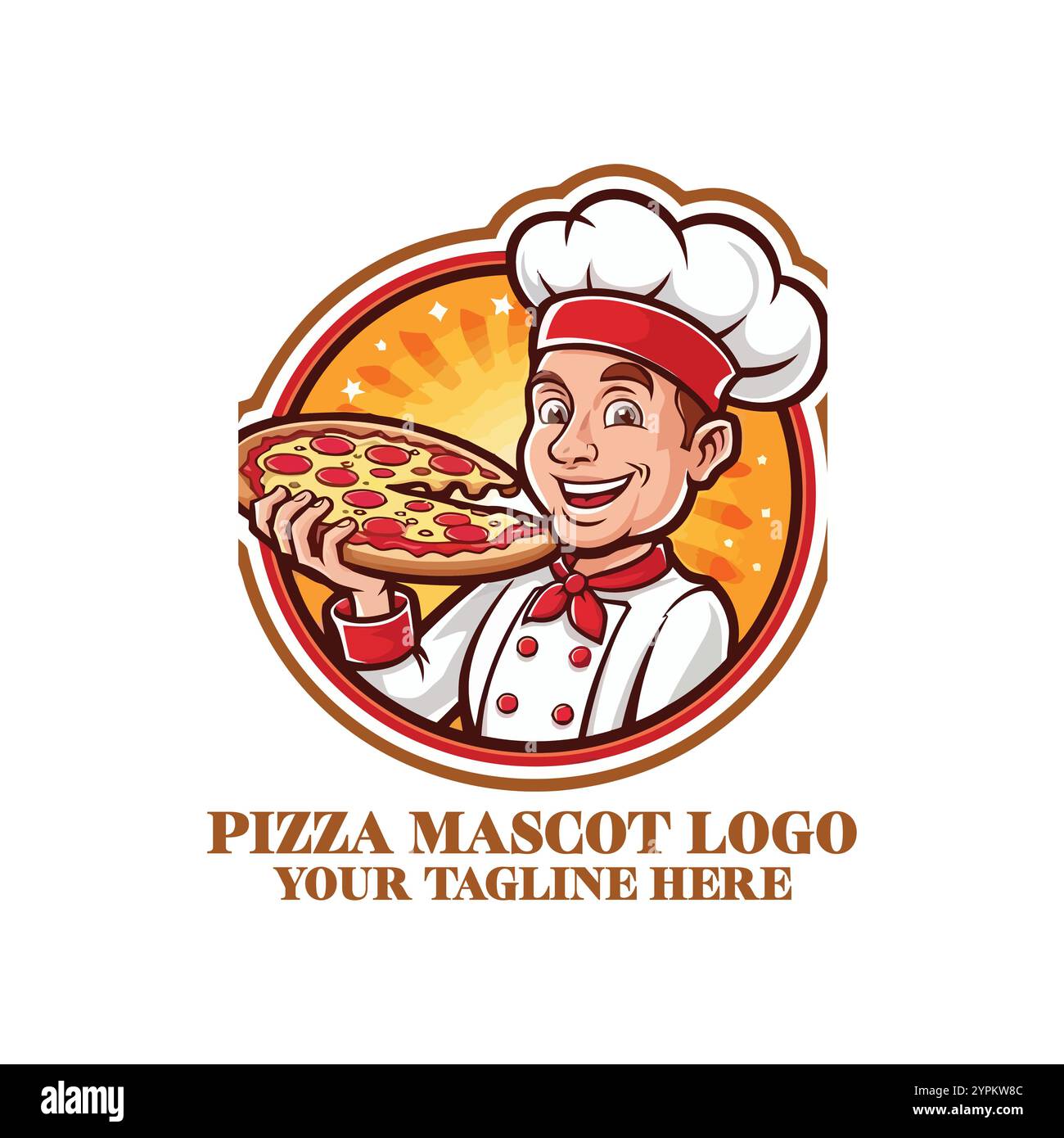 Logo Pizza, illustrazione Chef, icona Cook, Italian Food Design, Pizza Branding, logo Chef Hat, Chef Cartoon, Logo Pizza Slice, Branding Pizzeria, cibo Illustrazione Vettoriale