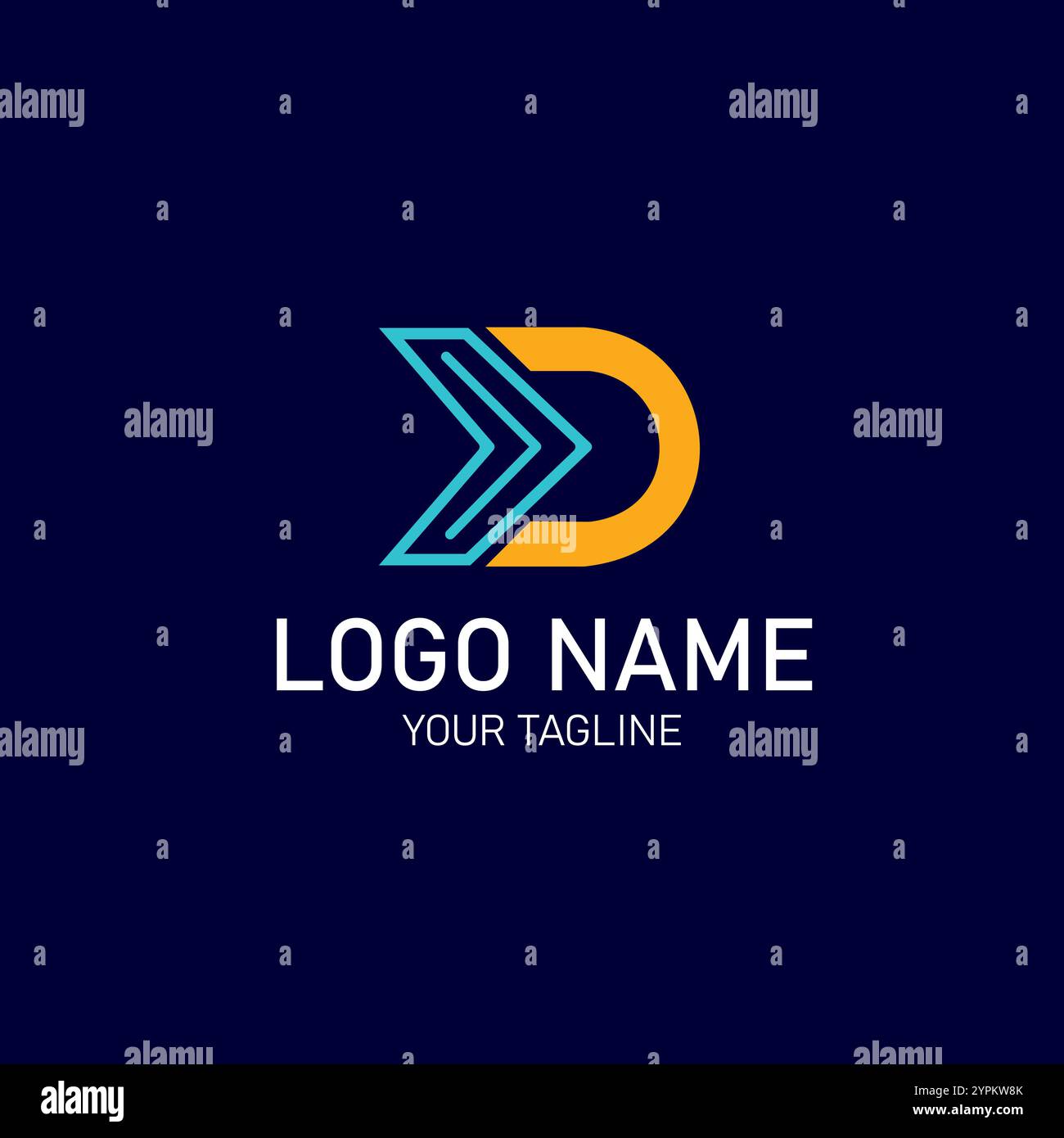 Moderno design grafico iniziale con lettera D astratta sullo sfondo Illustrazione Vettoriale