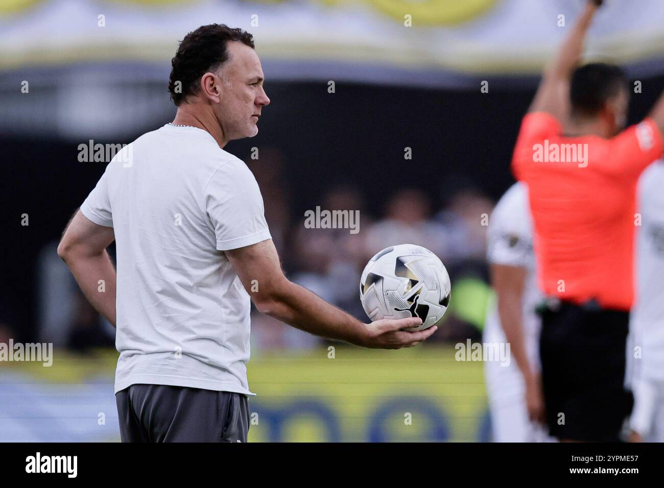 Buenos Aires, Argentina - 30 novembre 2024: Atlético Mineiro e Botafogo affrontano la finale di Copa Libertadores all'Estadio Monumental di Buenos Aires, segnando uno storico scontro tutto brasiliano. I tifosi di entrambe le squadre hanno riempito la città di energia, mentre i due club competono per l'ambito titolo sudamericano. La partita promette una posta alta, una rivalità intensa e il calcio al suo meglio. (Foto di UNAR Photo) credito: UNAR Photo/Alamy Live News Foto Stock
