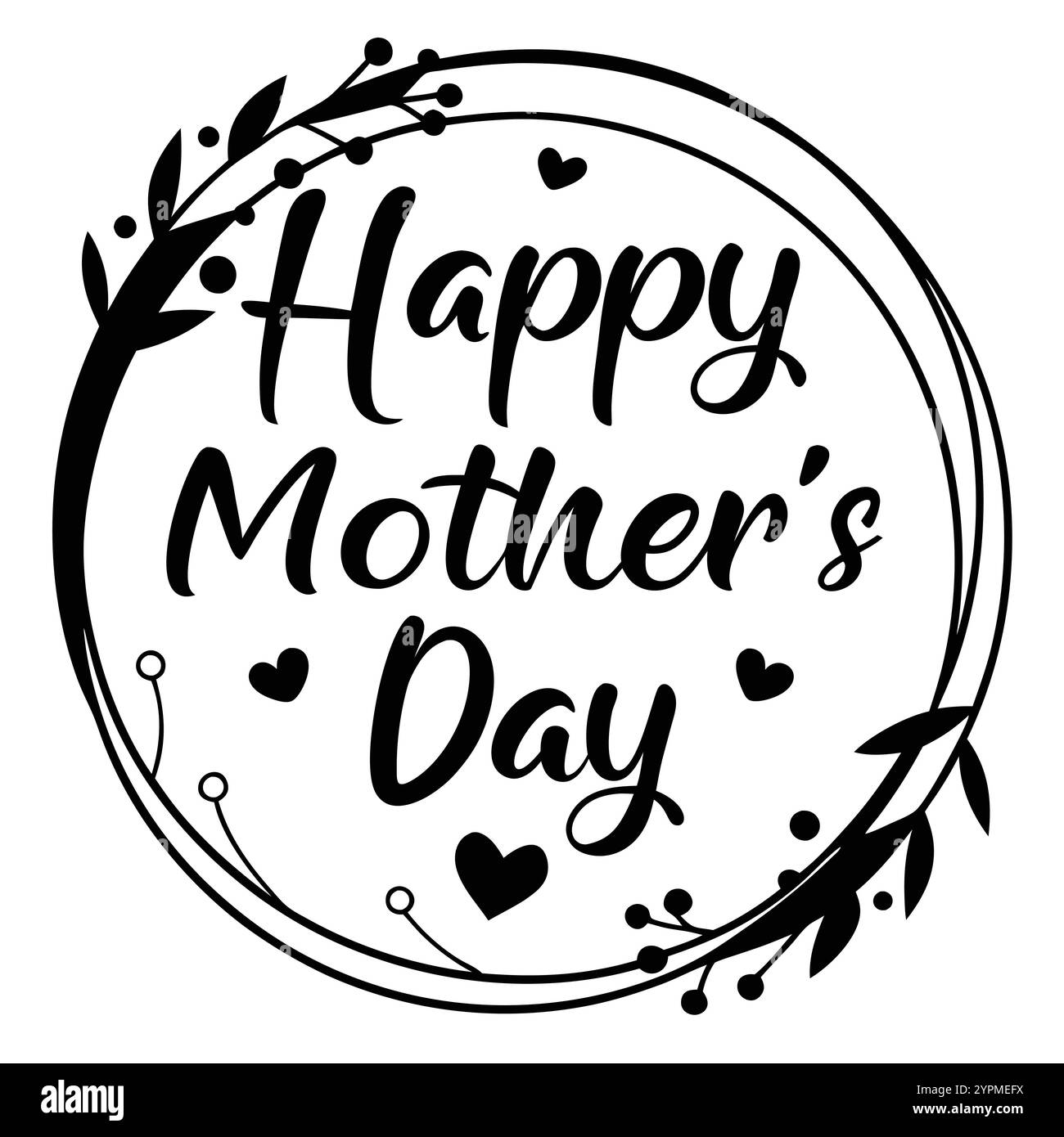 logo circle happy mother's day, scritta nera su bianca Illustrazione Vettoriale