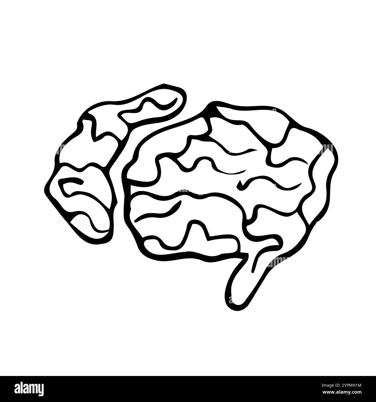 icona del cervello doodle con sfondo isolato vettoriale disegnato a mano Illustrazione Vettoriale