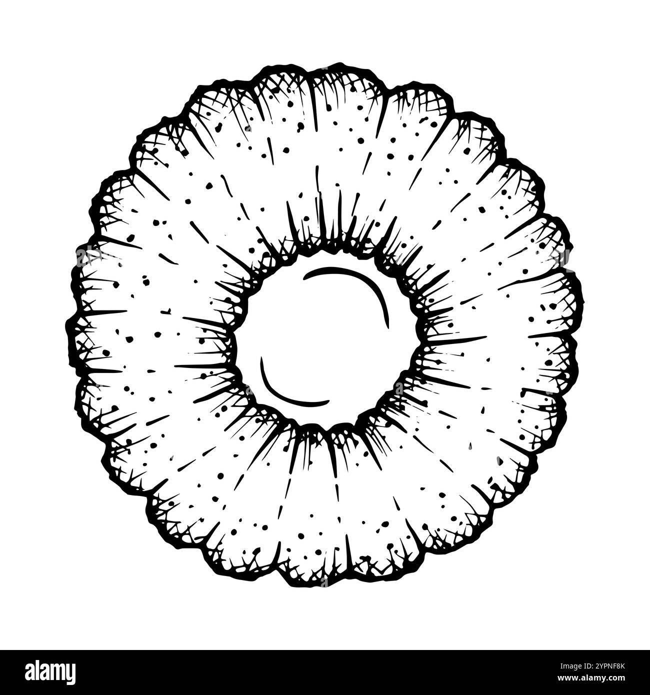 Illustrazione vettoriale dei biscotti linzer di forma rotonda con un centro di riempimento delle marmellate. Clipart per scopi di progettazione. Disegno dettagliato in bianco e nero dello stile dell'inchiostro Illustrazione Vettoriale