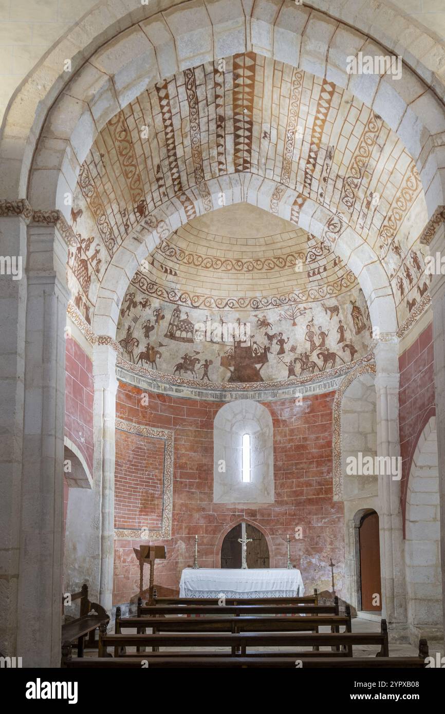 Dipinti murali, Chiesa di nostra Signora dell'assunzione, Alaitza, Alava, Spagna, Europa Foto Stock