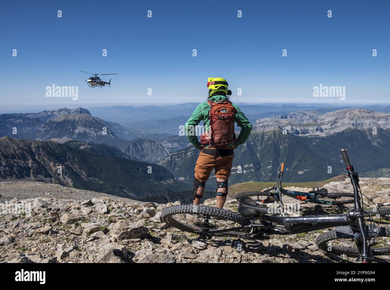 Helibike, impianti di risalita per mountain bike, Punta Suelza, 2972 metri, Huesca, Spagna, Europa Foto Stock