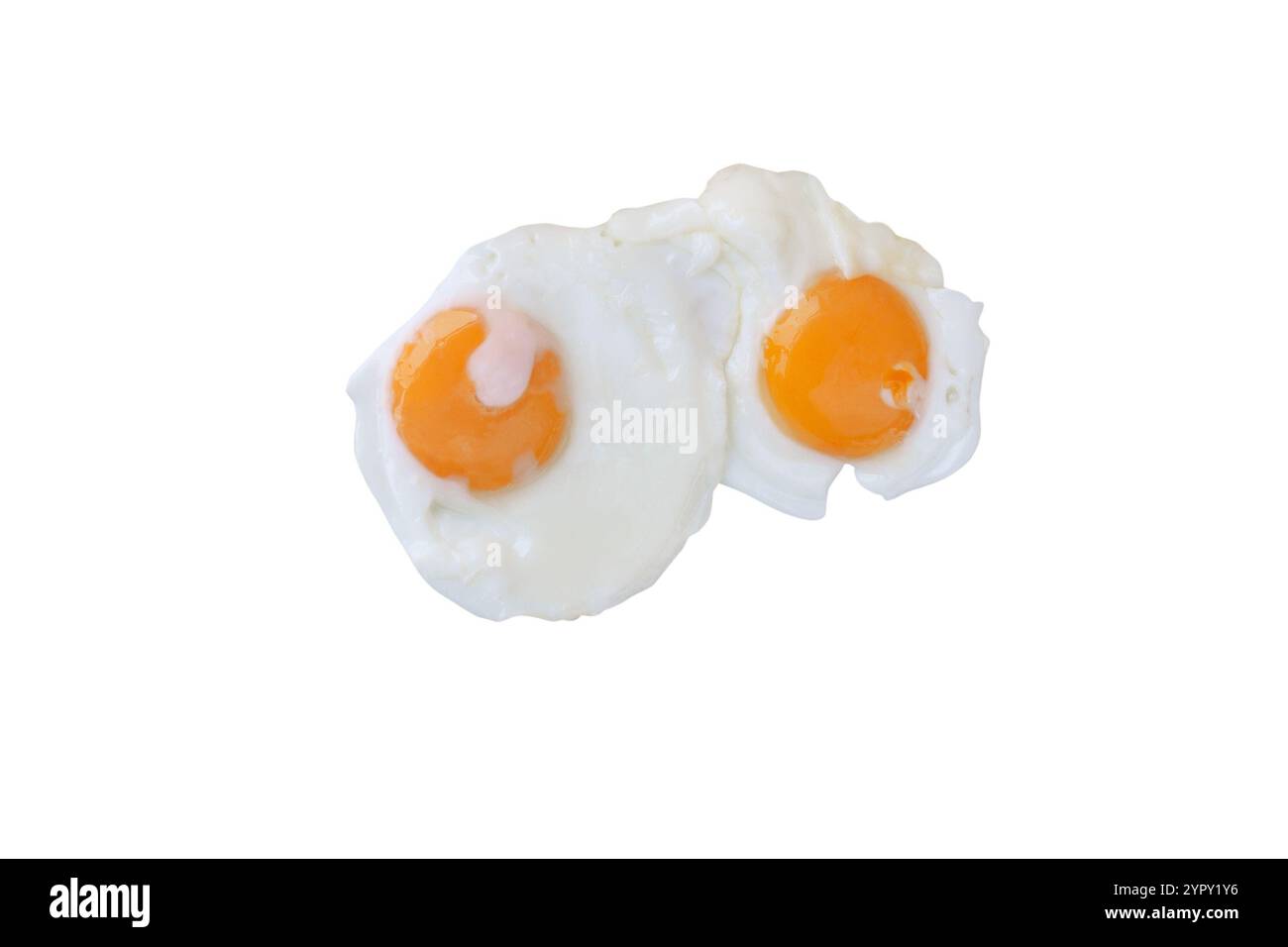 Uova fritte isolate su bianco. Colazione con due uova. Bianco e tuorlo. Foto Stock