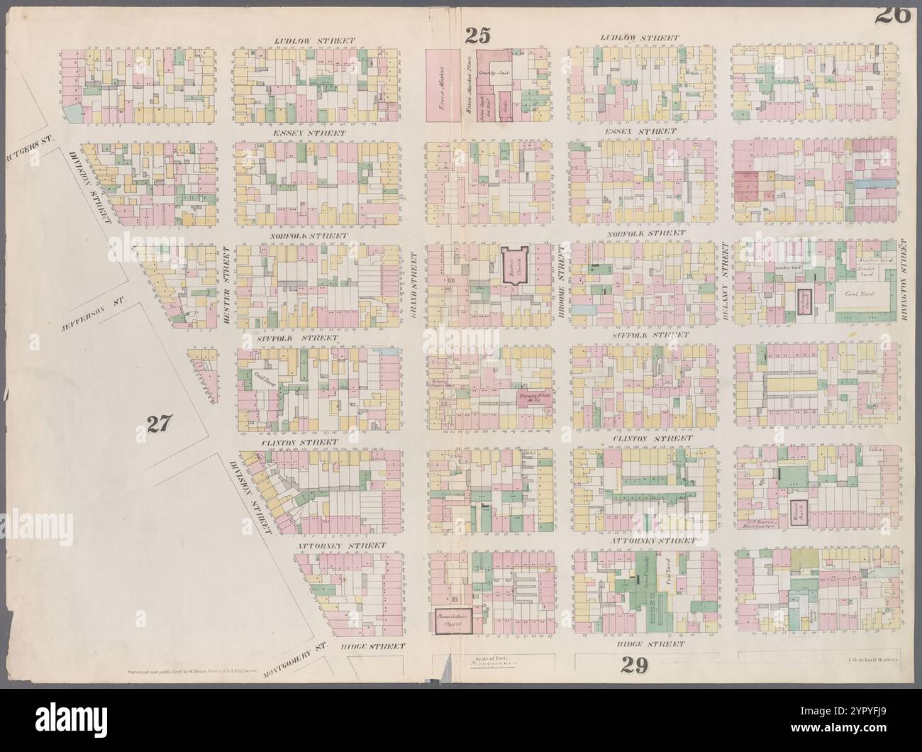 Mappa delimitata da Rivington Street, Ridge Street, Division Street, Canal Street, Ludlow Street, targa 26 1857 - 1862 di Perris, William Foto Stock