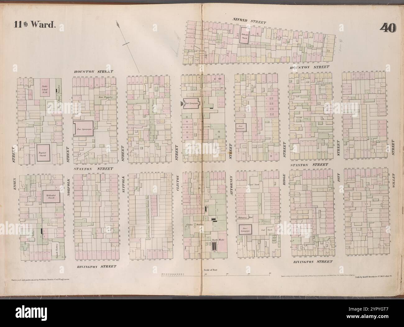 Mappa delimitata da Houston Street, Avenue B, Second Street, Pitt Street, Houston Street, Willet Street, Rivington Street, Essex Street, Plate 40 1853 di Perris, William Foto Stock