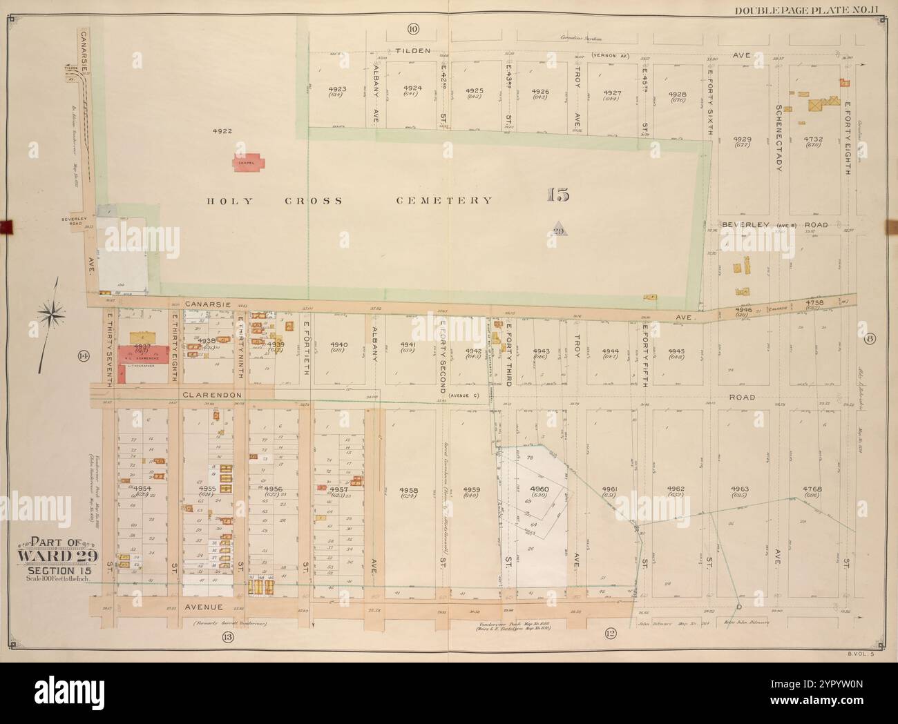 Brooklyn, Vol. 5, Double Page Plate No. 11; Part of Ward 29, Section 15; 1906 di E.B. Hyde & Co.. Foto Stock