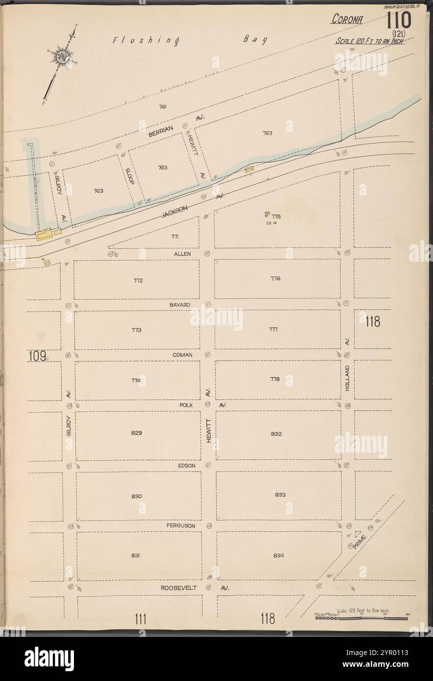 Queens V. 10, Plate No. 110 [Mappa delimitata da Flushing Bay, Holland, Roosevelt Ave., Gilroy Ave.] 1884 - 1936 Foto Stock