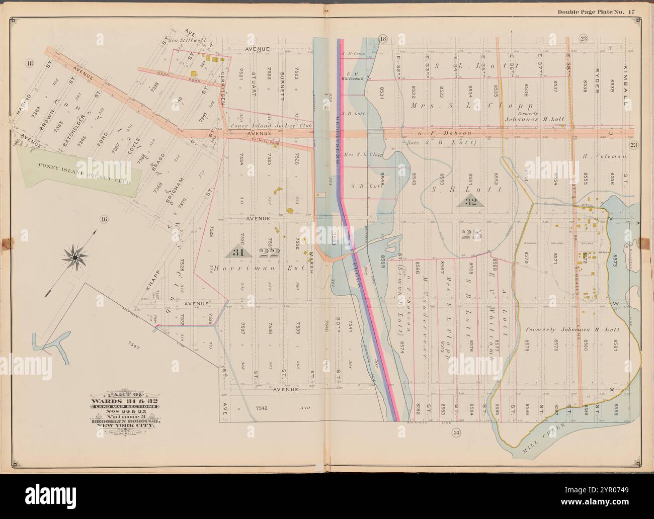 Delimitato da Avenue T, Kimball St., Avenue V, Ryder St., Avenue X, Gerritsen St., Avenue W, Knapp St., (Coney Island Jockey Club) Avenue V, Haring St., Avenue U e Ford St., Double Page Plate No. 17 1899 by Ullitz, Hugo. Foto Stock