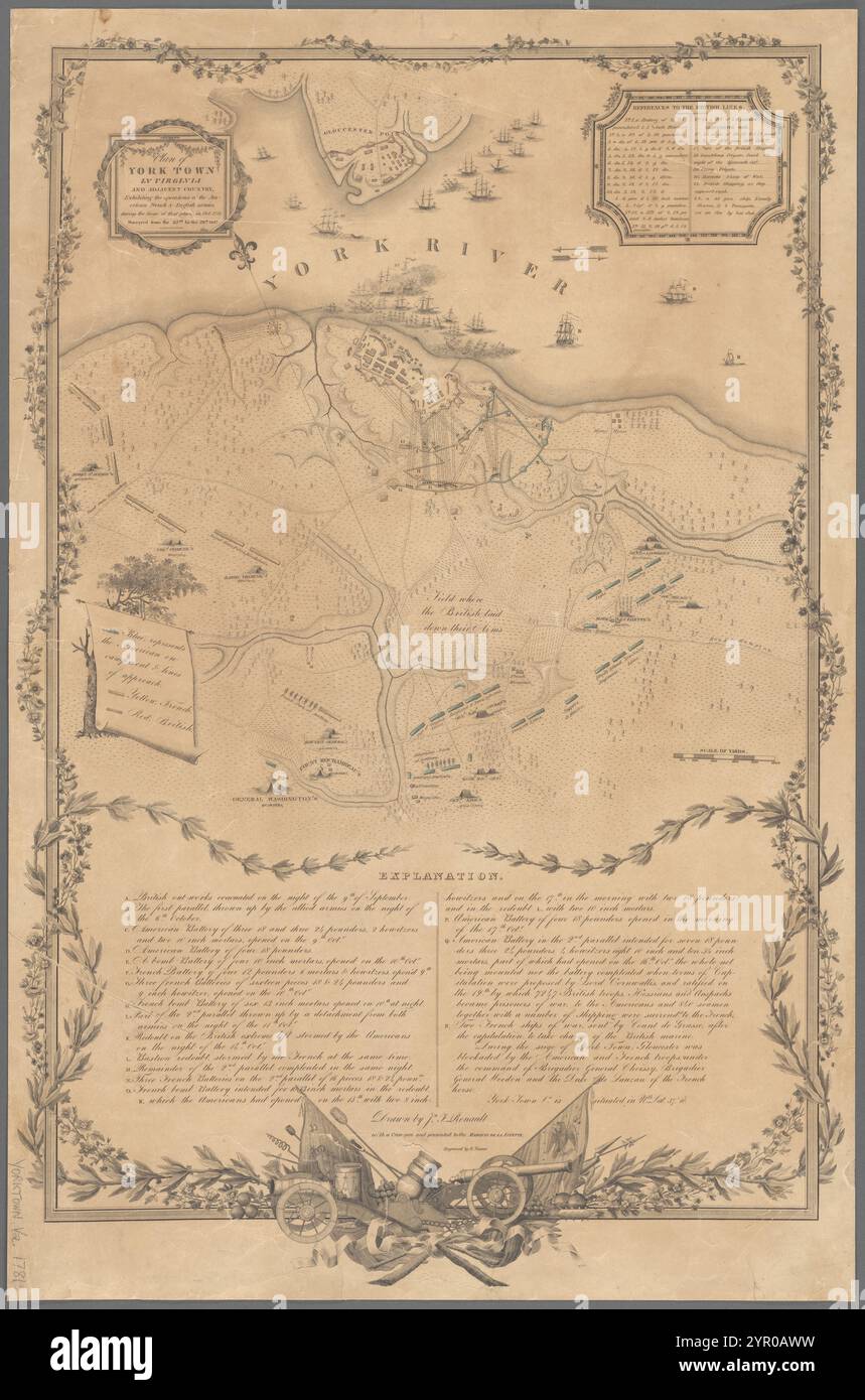 Plan of York Town in Virginia e nel paese adiacente : esibire le operazioni degli eserciti americani, francesi e inglesi durante l'assedio di quel luogo nell'ottobre 1781; esaminata dal 22. al 28esimo. OTT. 1825 di Renault, John Francis Foto Stock