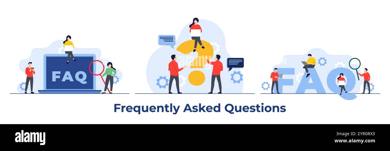 Set di domande frequenti Concept illustrazioni piatte modello vettoriale, concetto di FAQ per landing page, app mobile, banner Web, infografiche Illustrazione Vettoriale Set di domande frequenti Concept illustrazioni piatte modello vettoriale, concetto di FAQ per landing page, app mobile, banner Web, infografiche Illustrazione Vettoriale