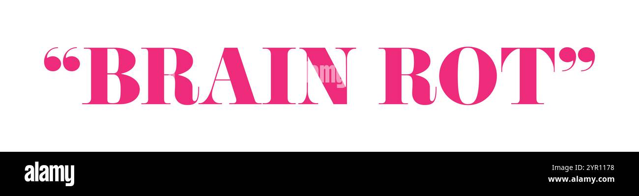 Tipografia Brain rot parola dell'anno in rosa brillante con doppie virgolette su sfondo bianco, ideale per temi contemporanei ed espressivi Illustrazione Vettoriale