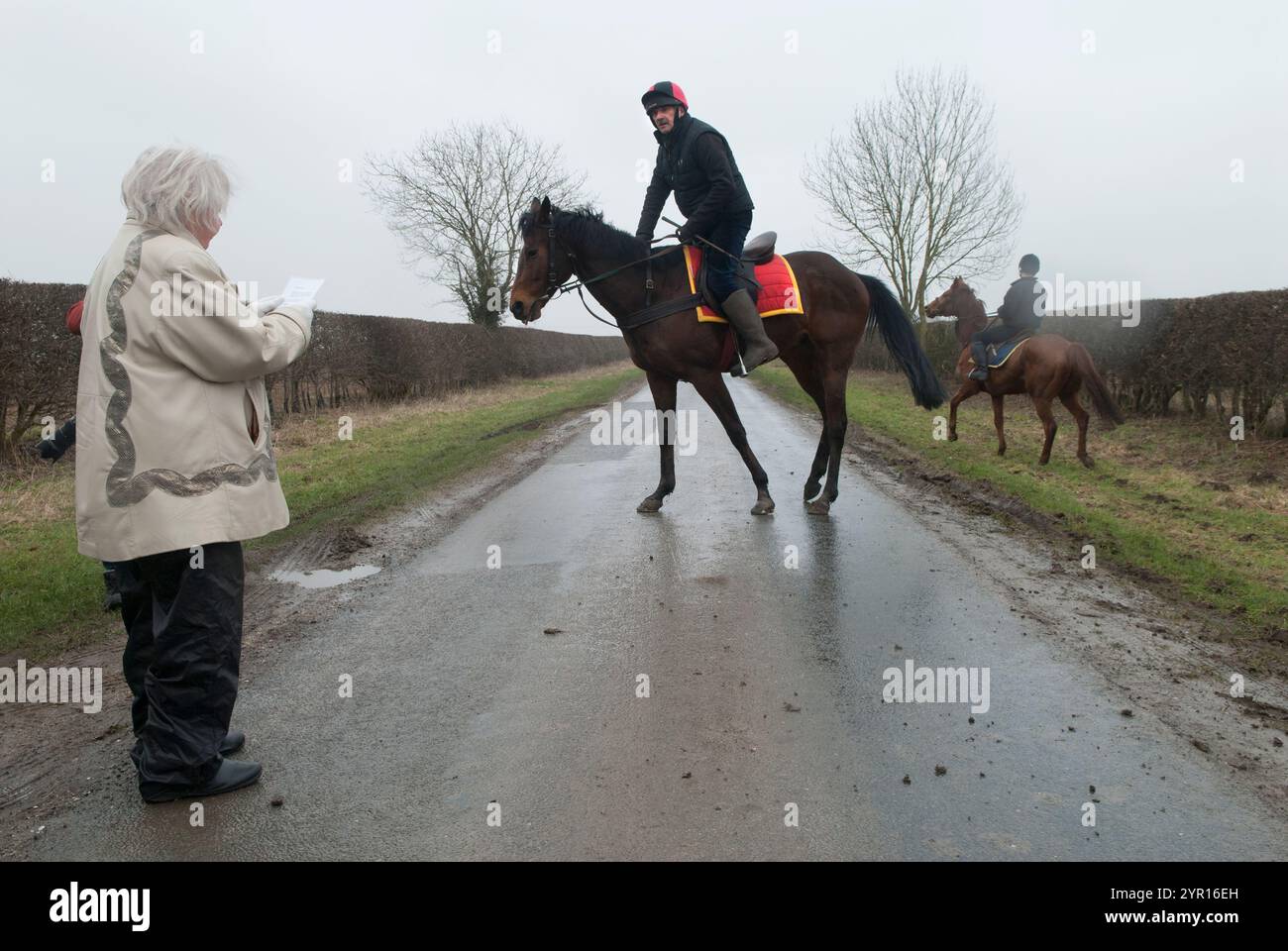 Gli eventi tradizionali annuali sono stati annullati a causa delle condizioni meteorologiche e delle cattive condizioni del campo. Due piloti hanno percorso il percorso per mantenere la tradizione. Kiplingcotes Derby, Kiplingcotes, East Riding, Yorkshire, Inghilterra 15 marzo 2018. 2010 UK HOMER SYKES Foto Stock