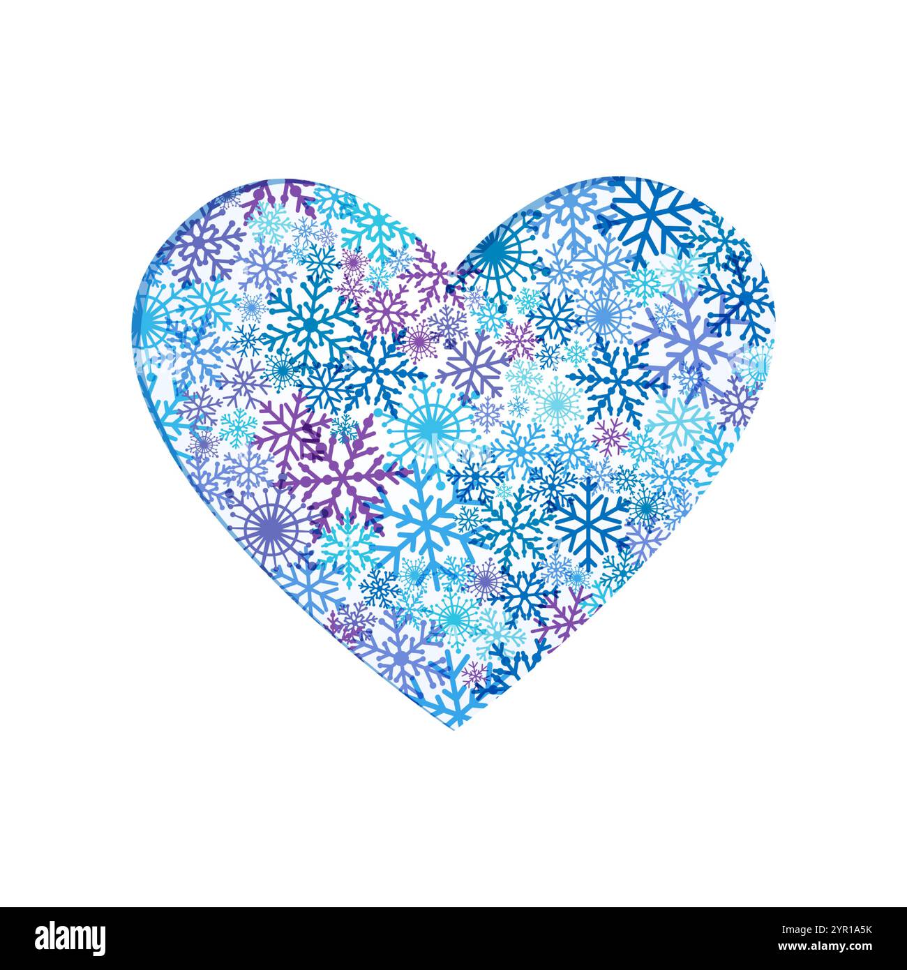 Cuore innevato d'inverno. Cuore creativo in stile carta 3D. Design del biglietto d'auguri. Buongiorno poster modificabile per l'inverno, modello di social media. Set di fiocchi di neve Illustrazione Vettoriale