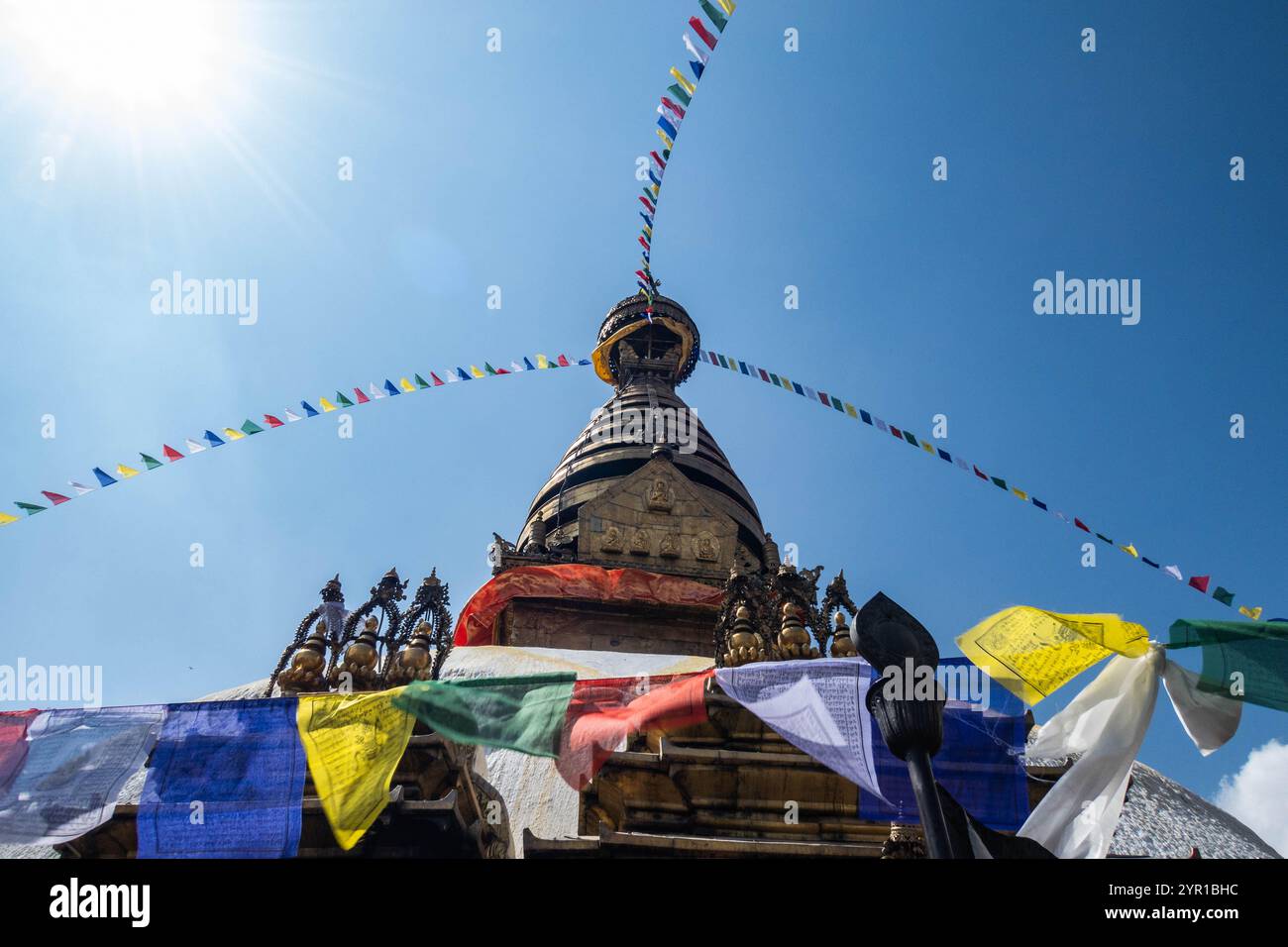 Tempio di Swayambhunath (Tempio delle scimmie), Kathmandu, Nepal Foto Stock